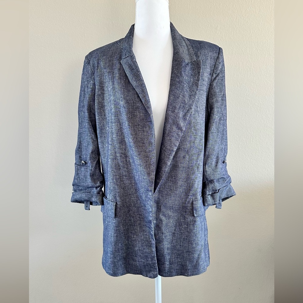 Zara Heathered Navy Open Blazer